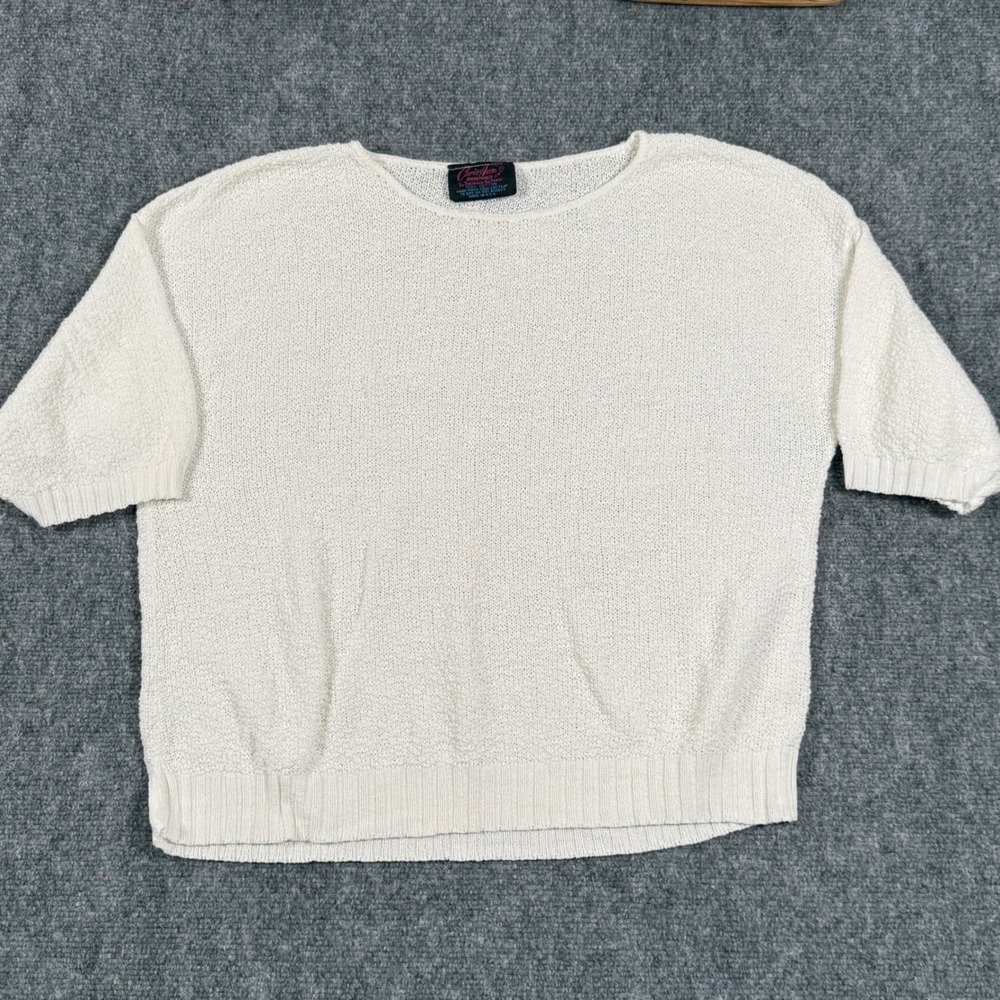 ChrisAnn Original Knit Top Textured Short Sleeve Made in USA L Vintage Retro 80s